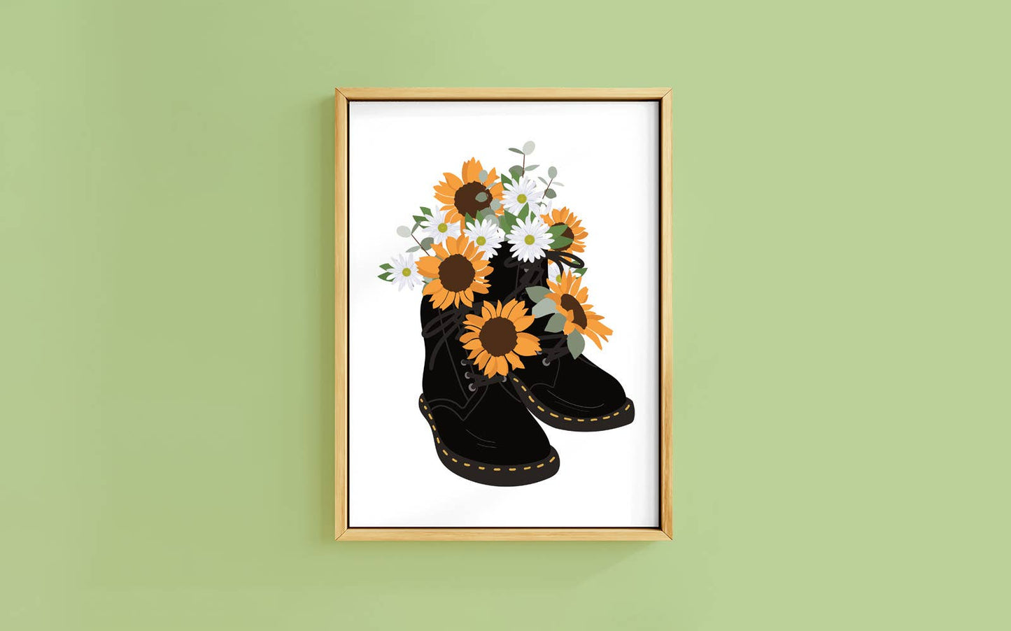 SUNFLOWER BOOTS WHITE ART PRINT: A4