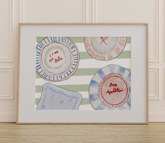 Tablescape Sage Kitchen Print: A4