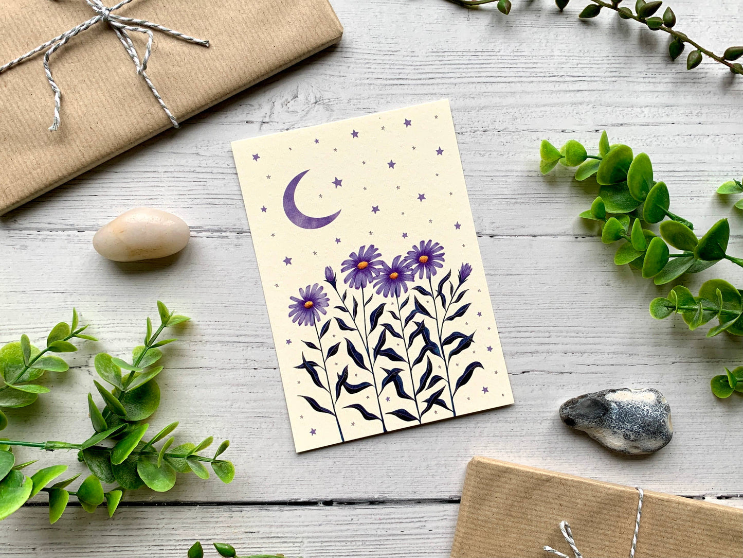 Aster and Moon Greeting Card