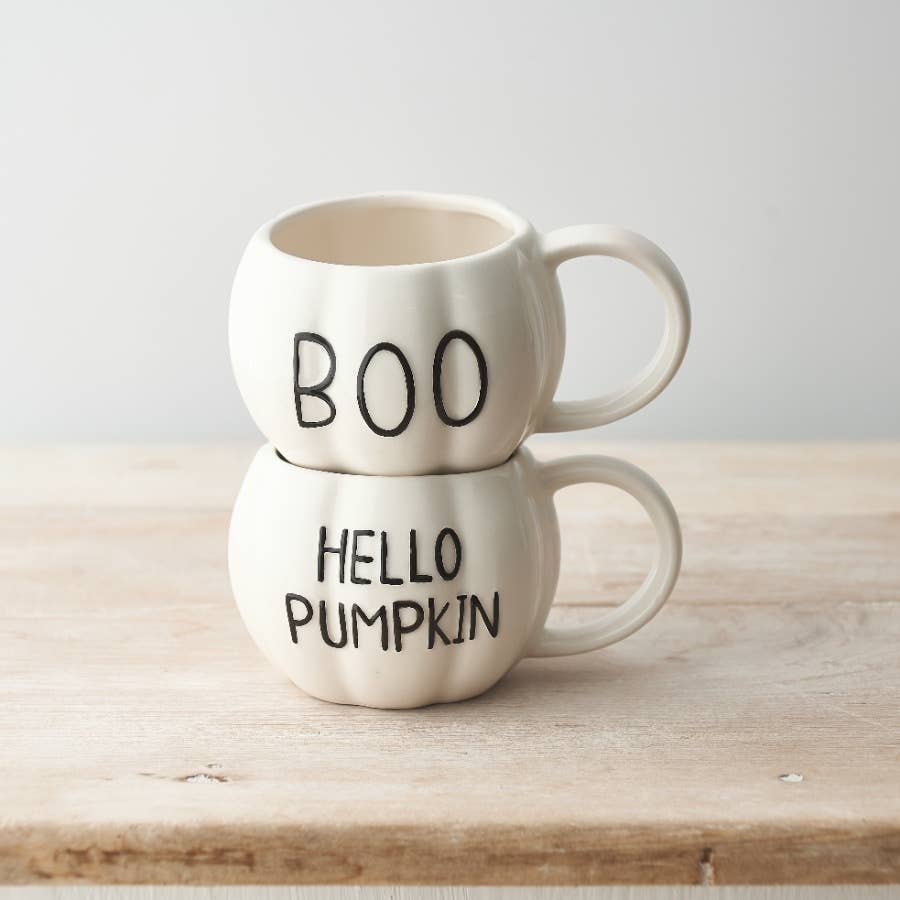 BOO Pumpkin Mug, White