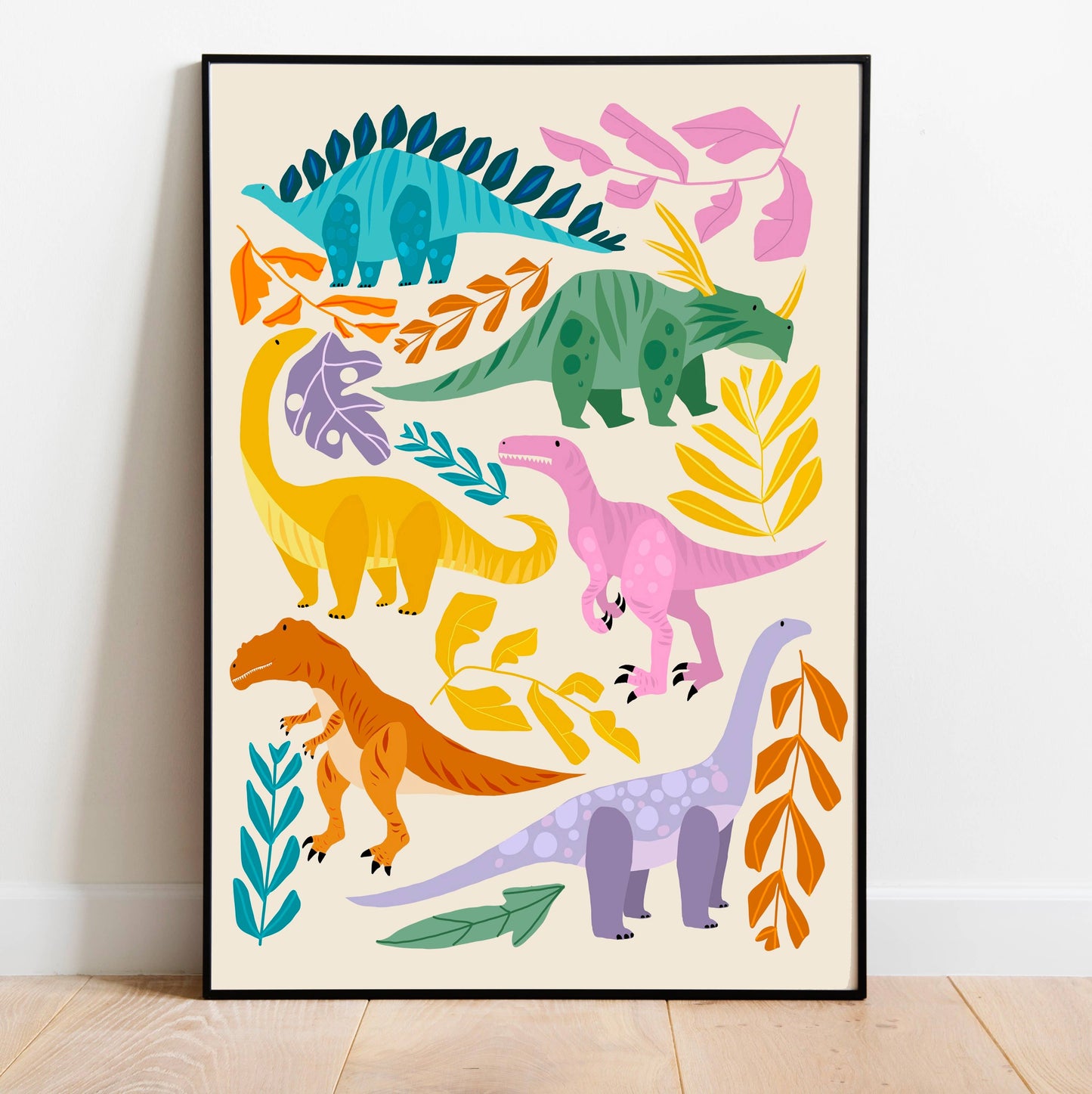 Children's Decor Colourful Dinosaur Art Print Unframed: A4