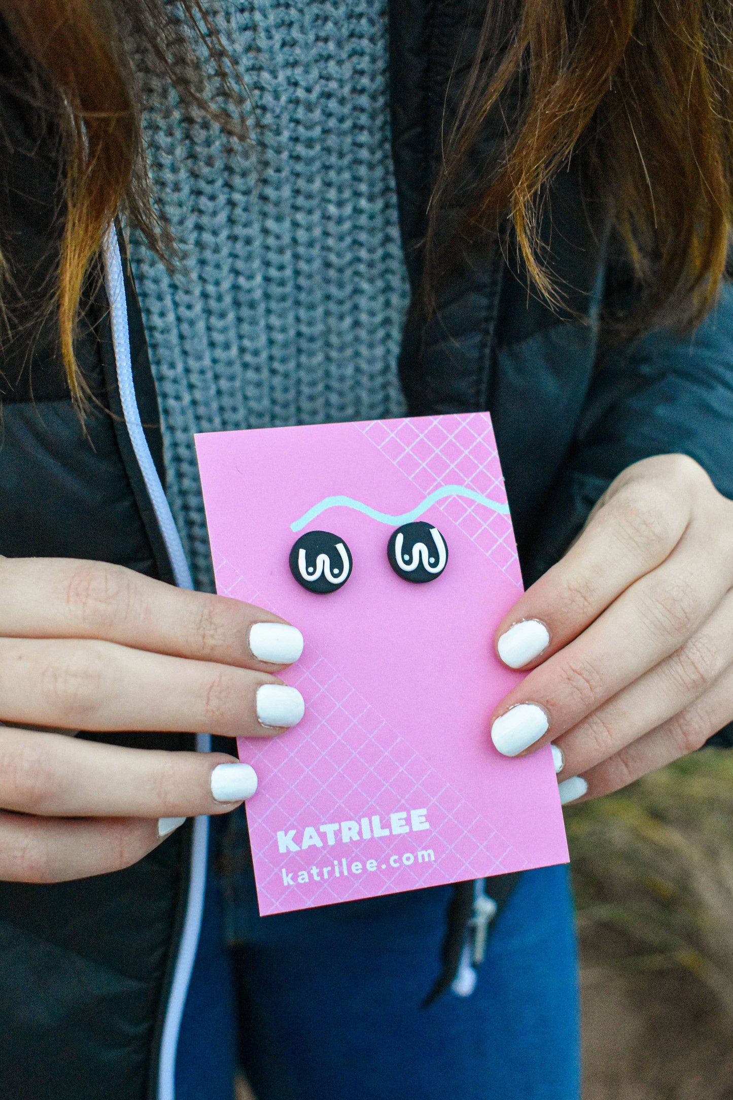 Boob Print Polymer Clay Stud Earrings: Black