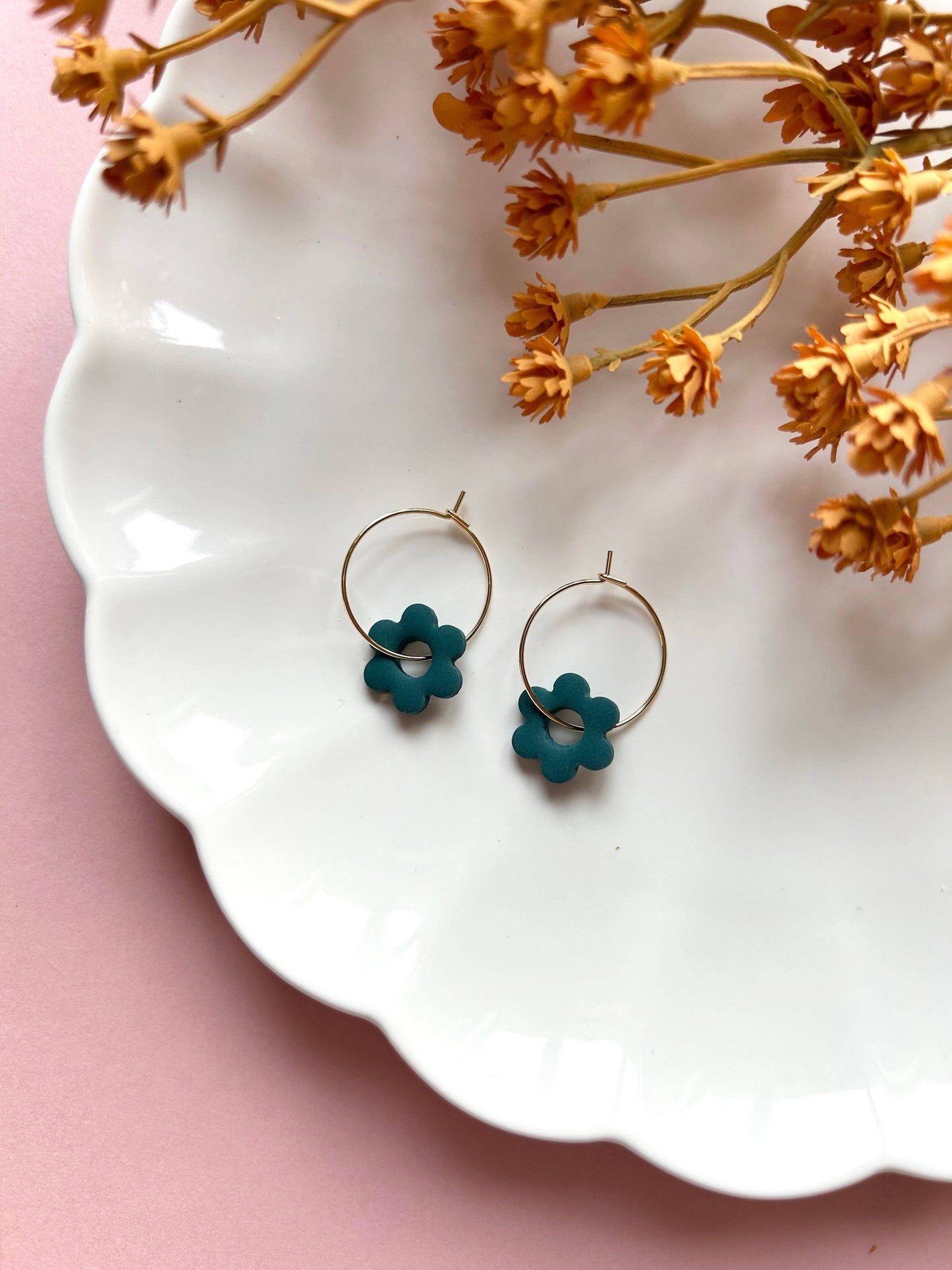 Flower Hoops | Polymer Clay Earrings: Butterscotch