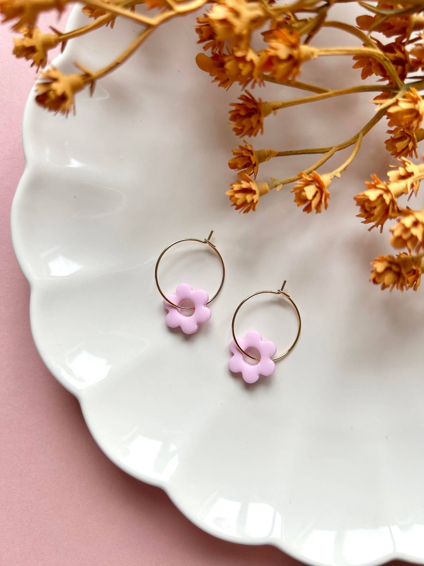 Flower Hoops | Polymer Clay Earrings: Pastel Pink