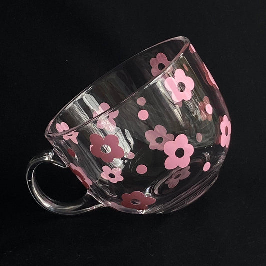 Pink Floral Glass Mug