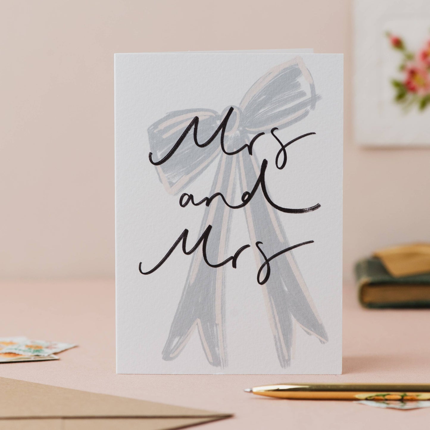 'Mrs and Mrs' Bow Handwriting Wedding Card