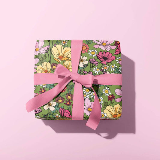 SHE'S A WILDFLOWER FOREST GREEN GIFT WRAP SHEET