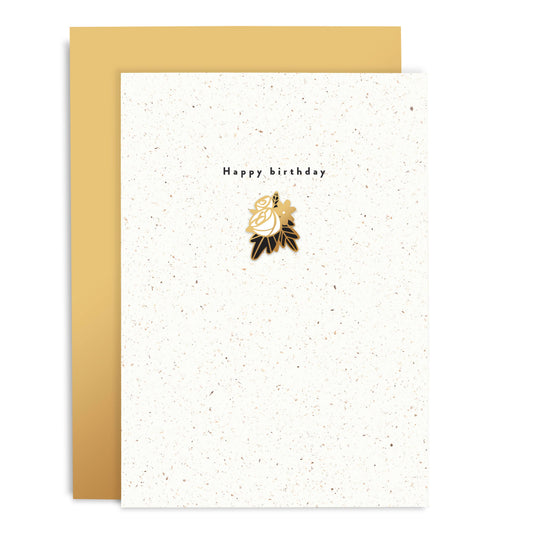 Happy Birthday Flowers Enamel Pin Card - Birthday Card - Pin