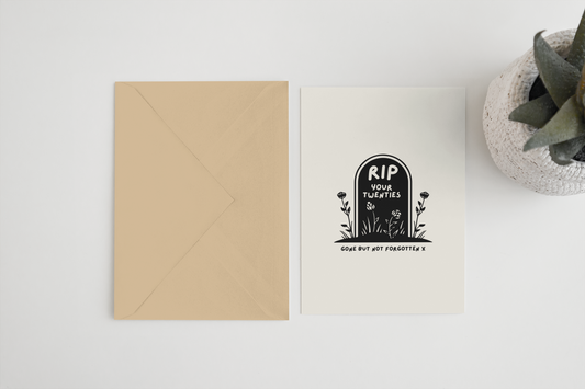 RIP your twenties birthday A6/5x7 card: Card Clasp (Plastic Free) / A6