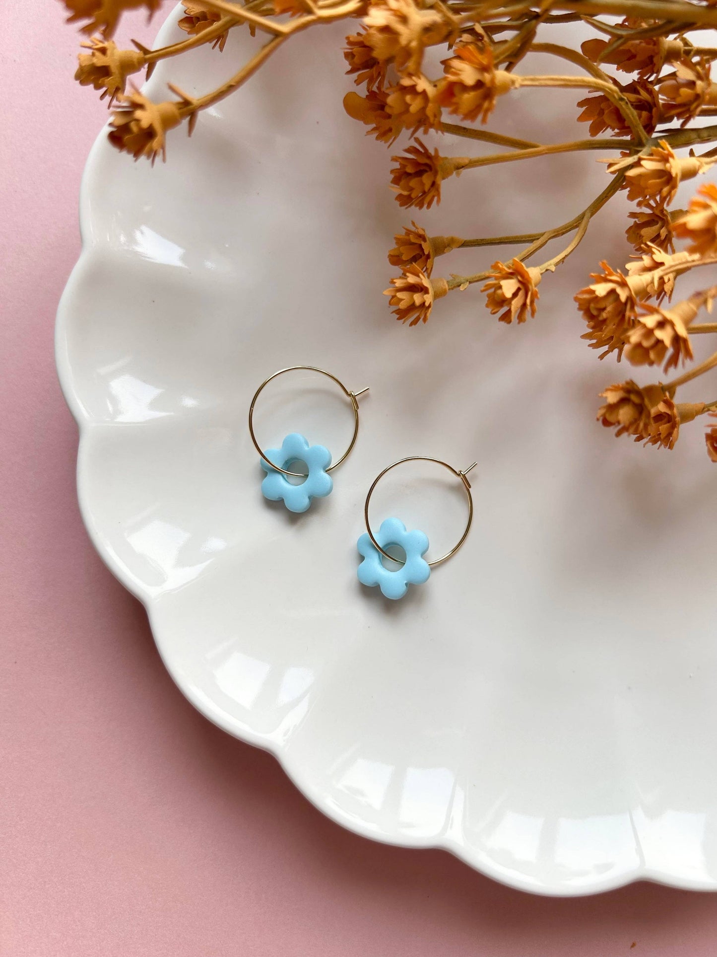 Flower Hoops | Polymer Clay Earrings: Pastel Pink