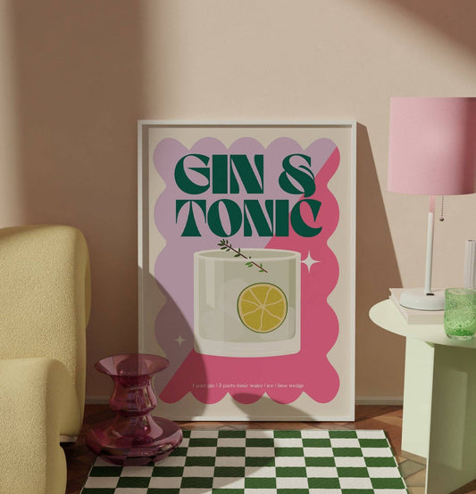 Gin & Tonic Cocktail Print: A4
