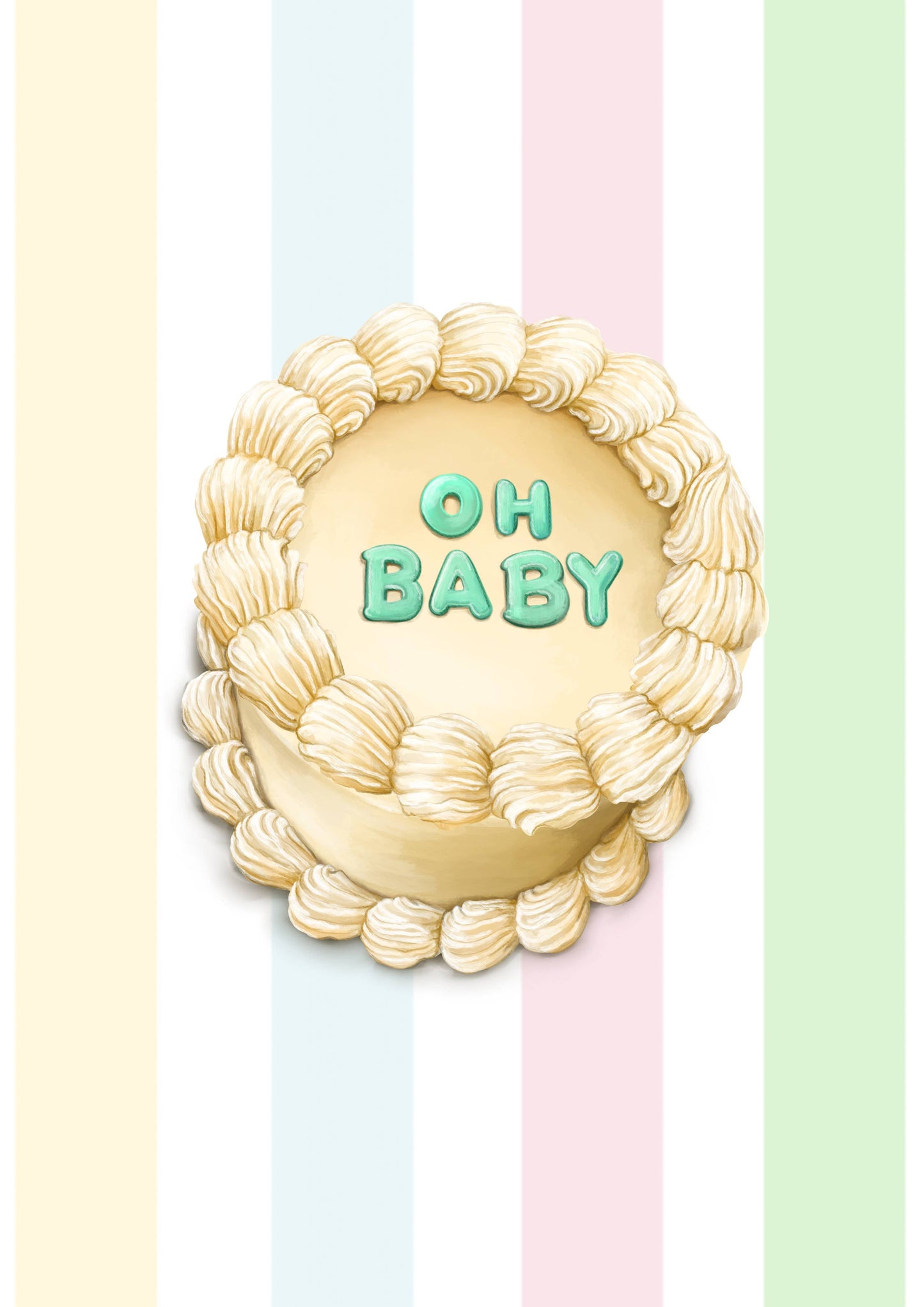 Oh Baby, Cute New Baby Cake Themed Striped Card