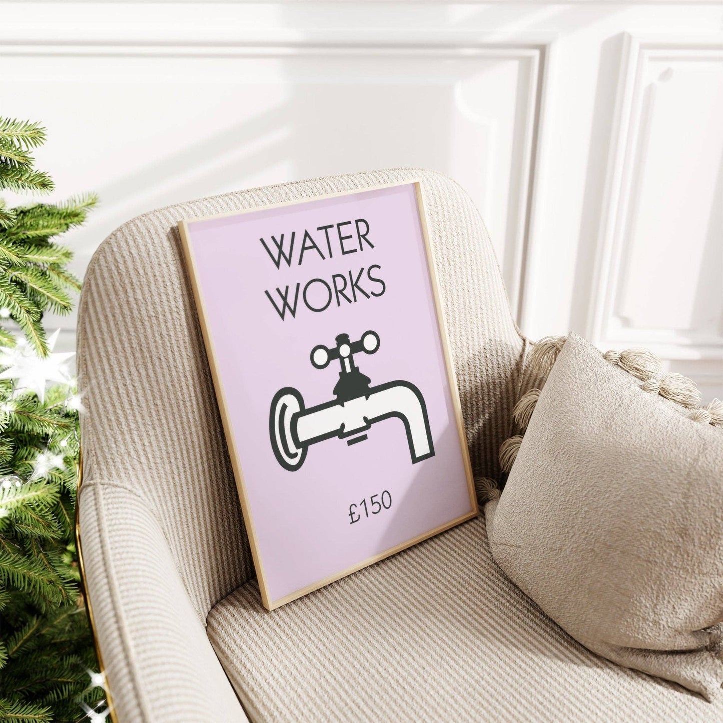 Pastel Retro Water Works Monopoly Print: Pastel Pink / A4