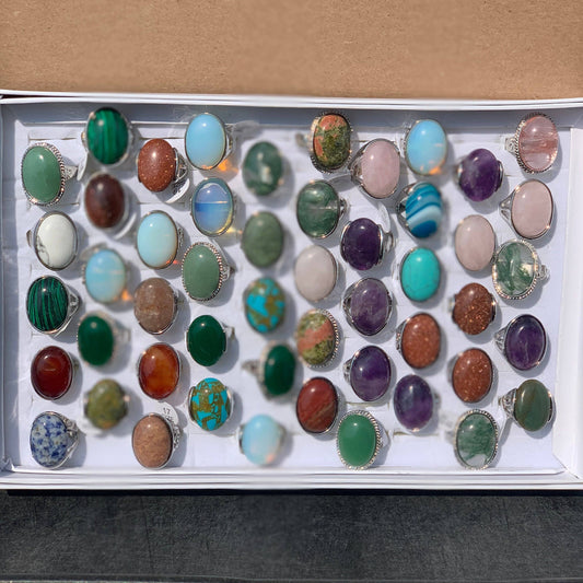 Gemstone Rings Assortment – 100 or 50 Mixed Stone Rings : Assorted Lg 50