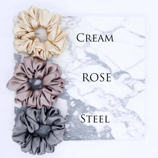 Luxury Satin Scrunchies in 4 SIZES: Regular / Steel