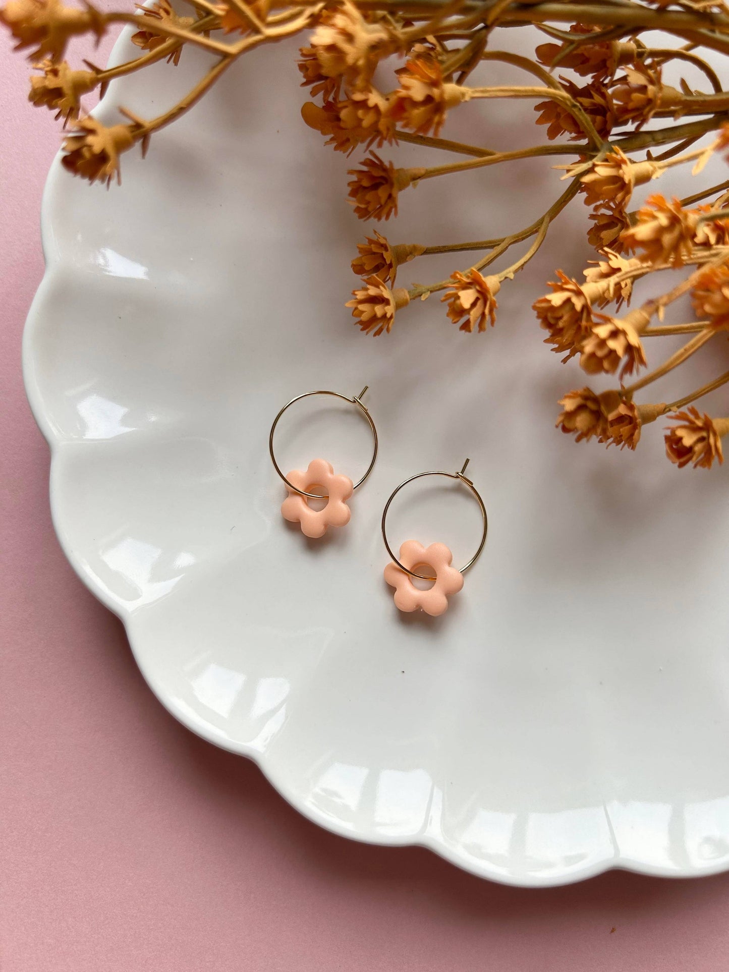 Flower Hoops | Polymer Clay Earrings: Pastel Pink
