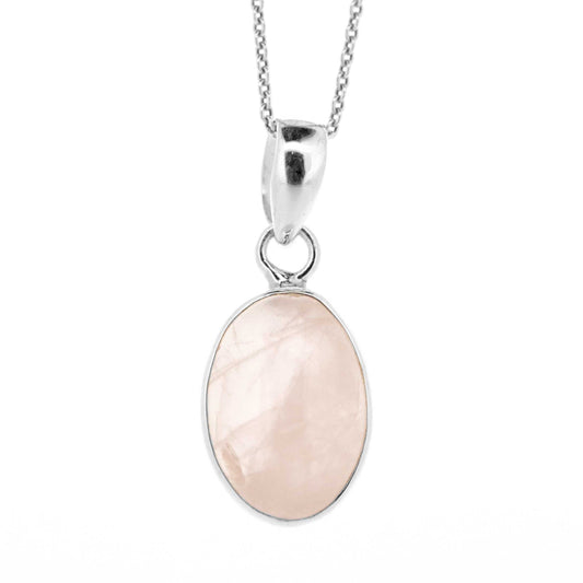 Rose Quartz Oval Pendant with 18" Trace Chain and Box