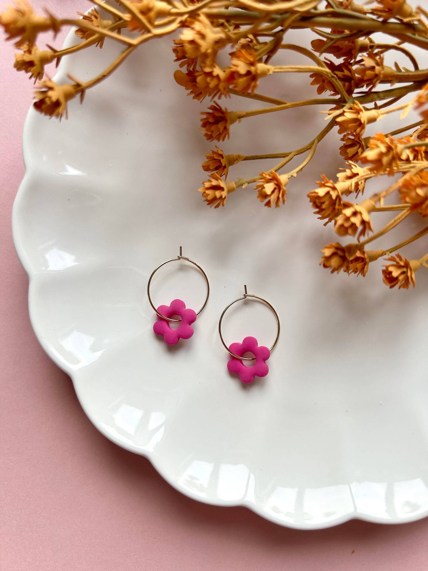 Flower Hoops | Polymer Clay Earrings: Butterscotch