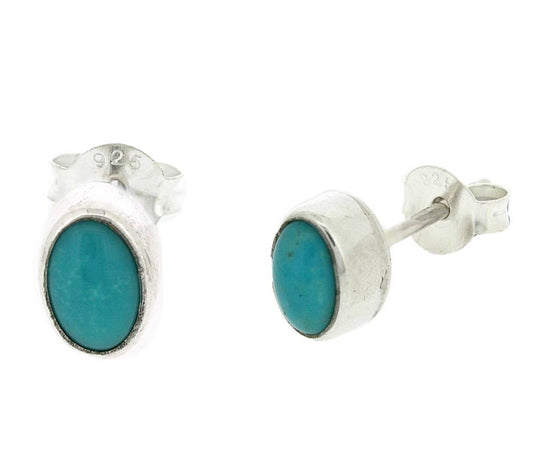Sterling Silver Small Oval Turquoise Stud Earrings with Box