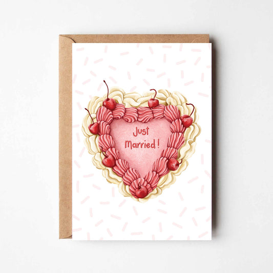 Just Married, Newlywed Cake Themed Greeting Card