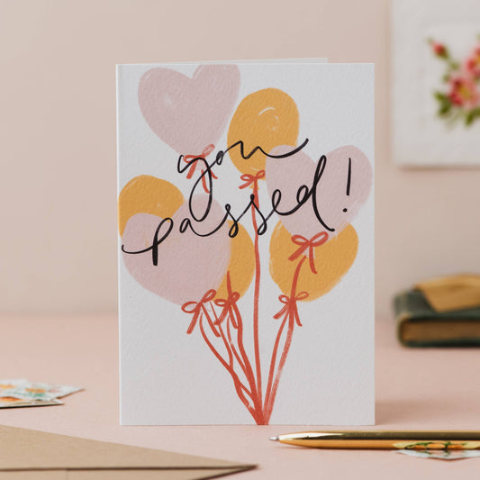 'You Passed' Balloon Handwriting Exam Congratulations Card