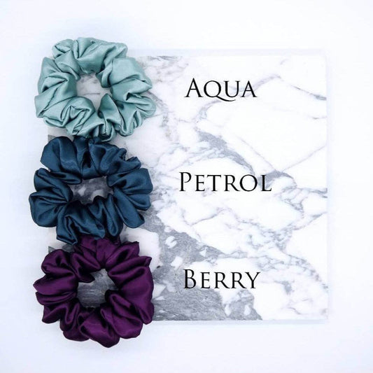 Luxury Satin Scrunchies in 4 SIZES: Regular / Aqua
