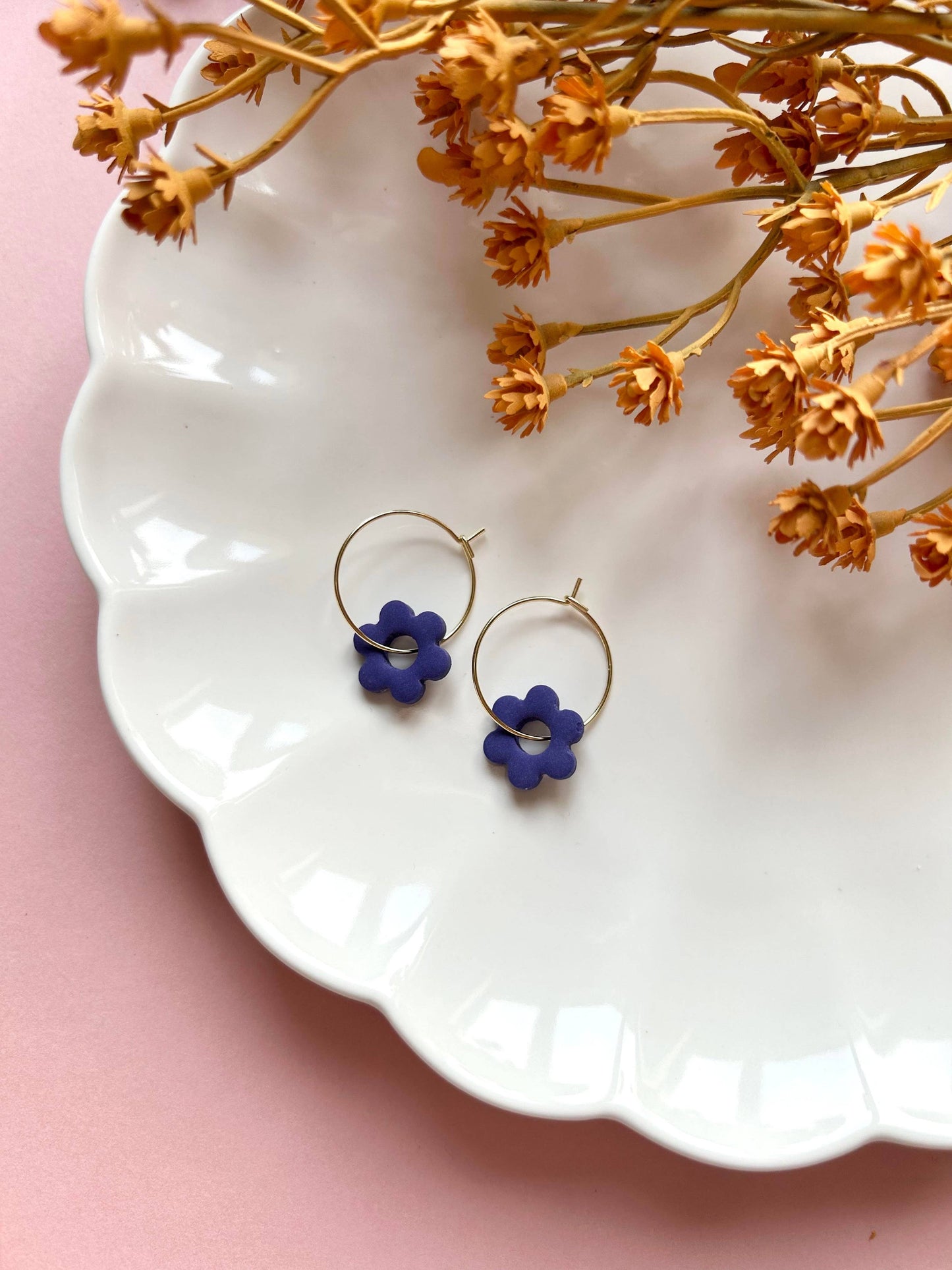Flower Hoops | Polymer Clay Earrings: Pastel Yellow
