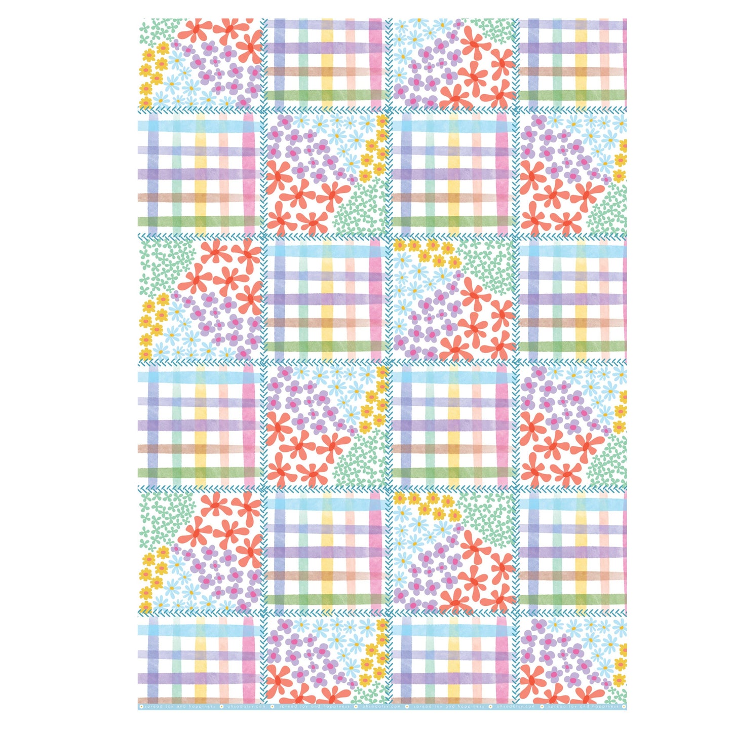 PATCHWORK GINGHAM FLORAL GIFT WRAP SHEET