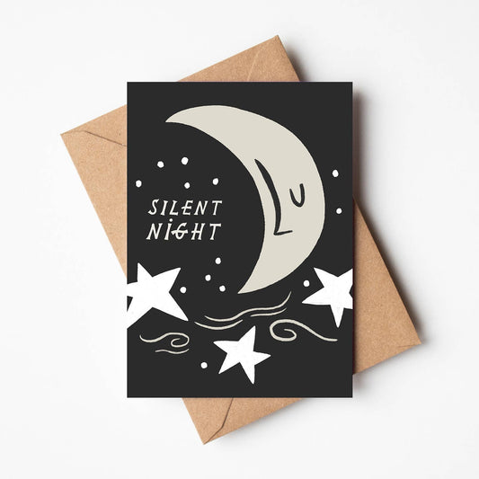 'Silent Night' Moon Christmas Card: Naked