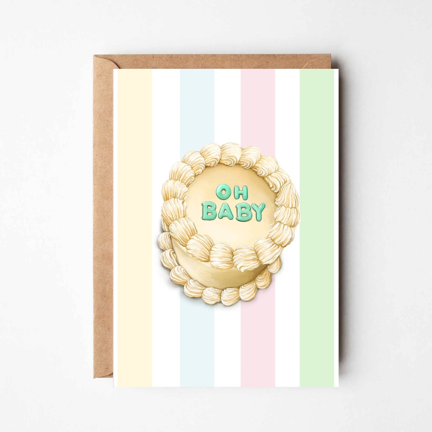 Oh Baby, Cute New Baby Cake Themed Striped Card