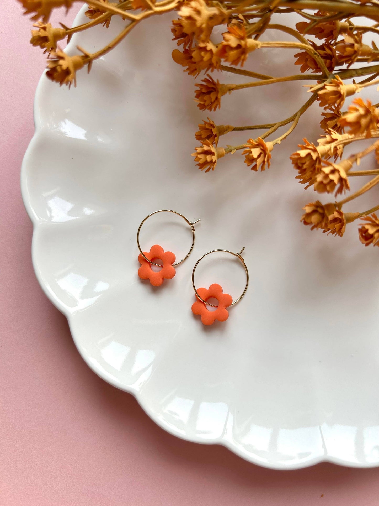 Flower Hoops | Polymer Clay Earrings: Butterscotch