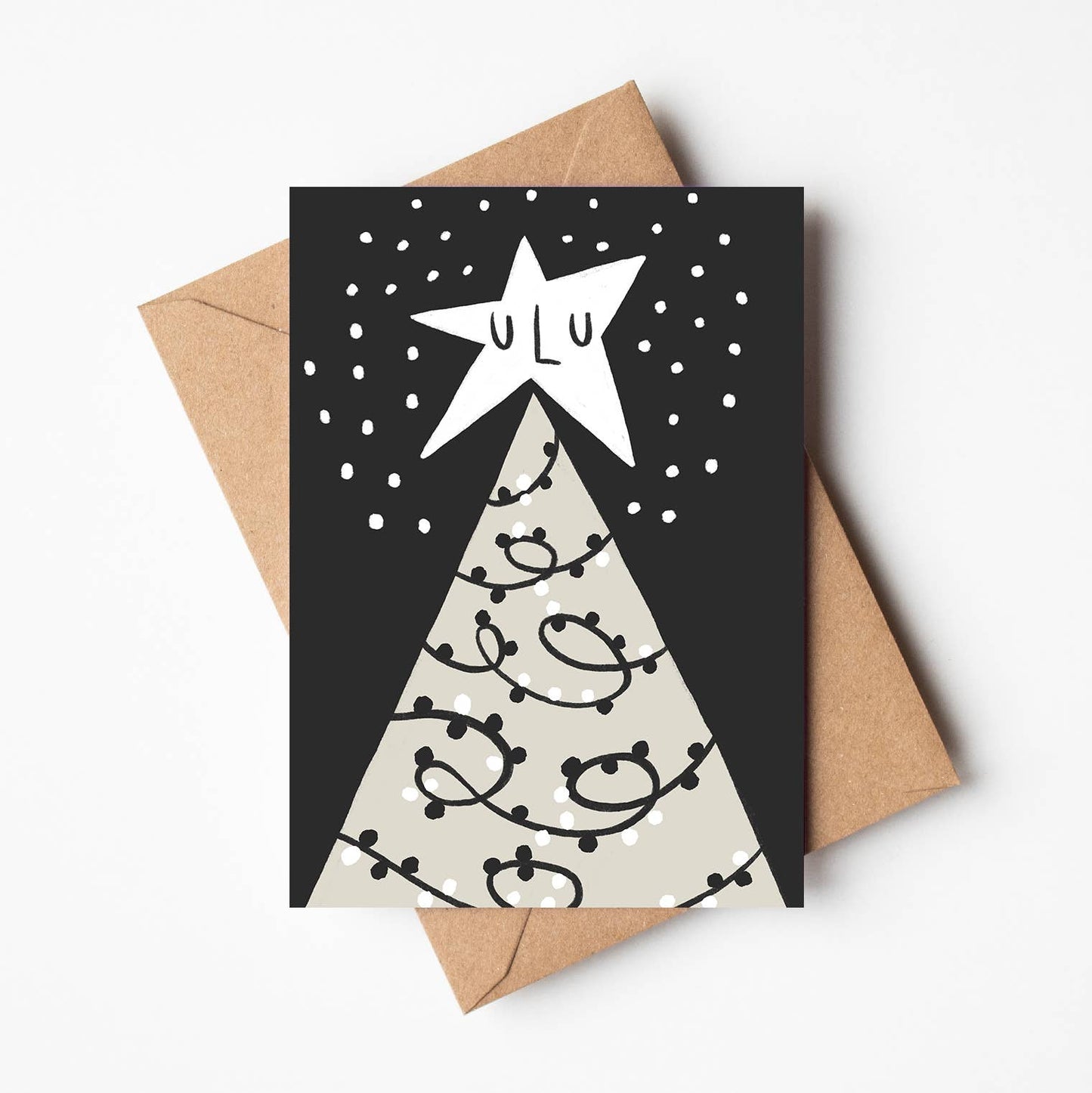 'Nighttime Tree' Black and White Christmas Card: Naked