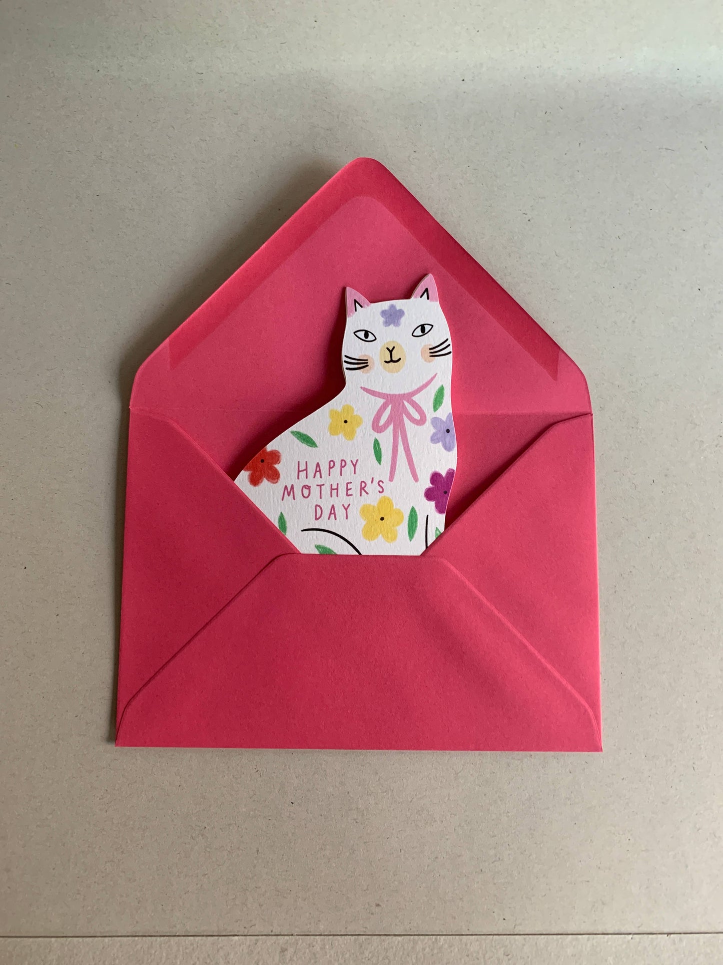 Sitting Kitty Floral Shaped Cat Greeting Card: No Text Floral