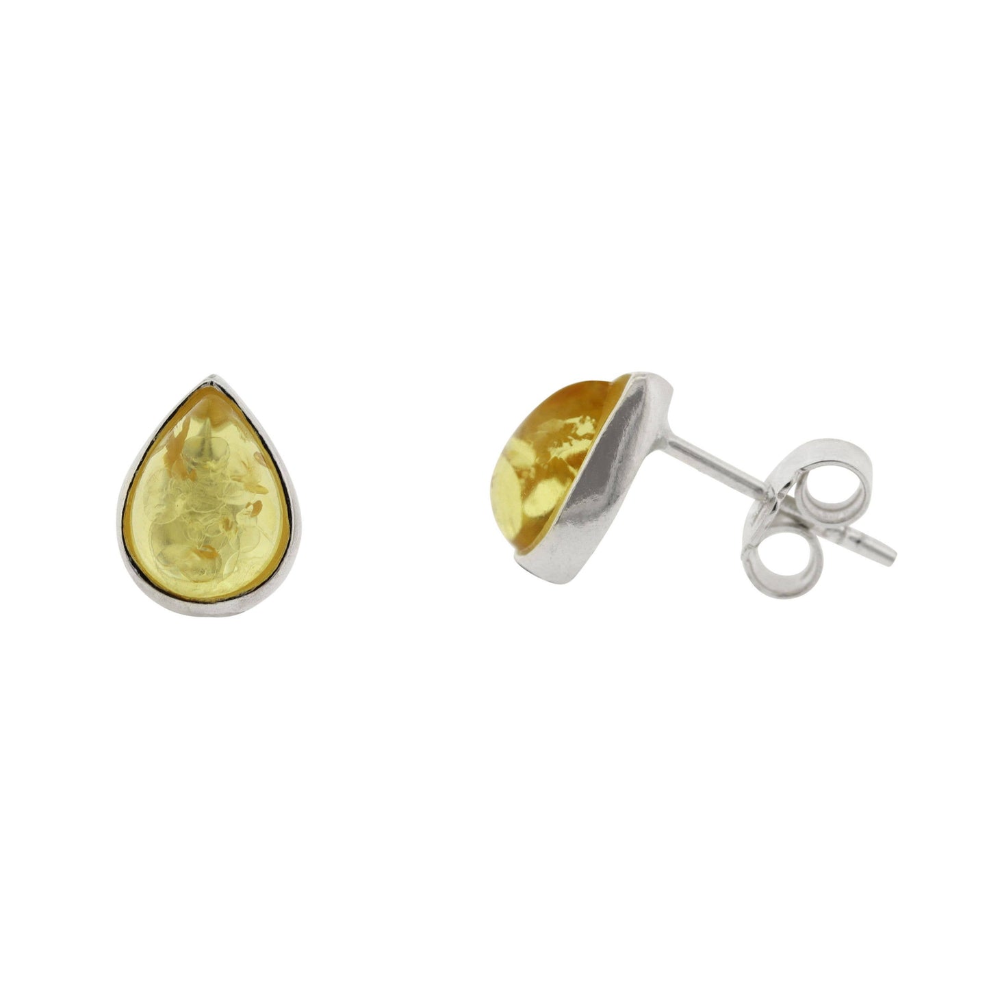 Lemon Amber Teardrop Stud Earrings and Presentation Box