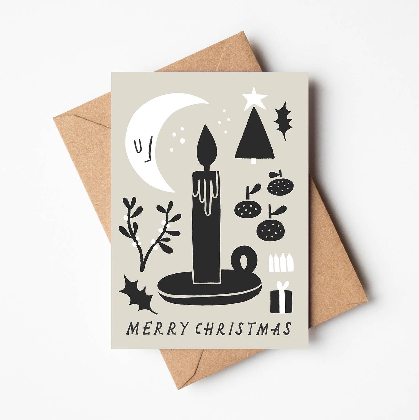 'Merry Christmas' Black and White Christmas Card: Naked