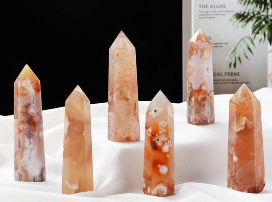Natural Flower Agate Crystal Obelisk Tower Point