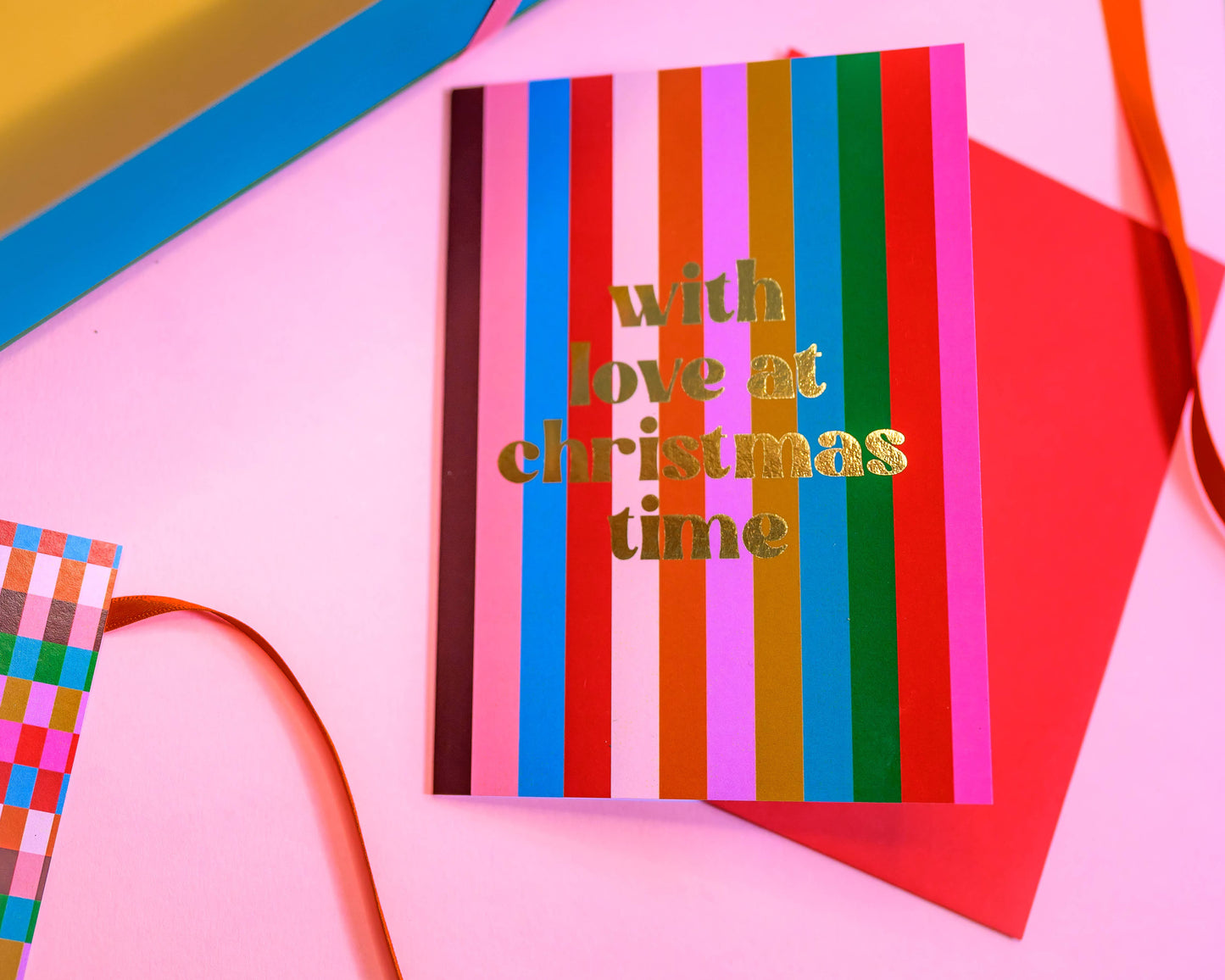 Colourful Foil With Love at Christmas Christmas Card