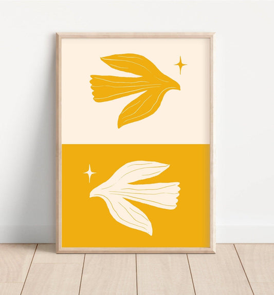 Cream and Gold Dove Wall Art: A3