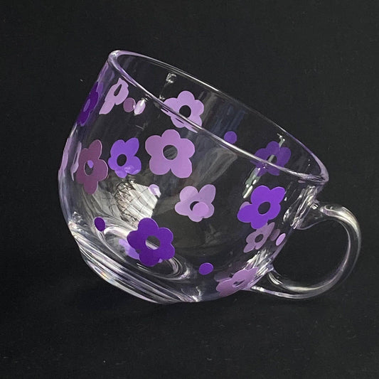 Purple Floral Glass Mug