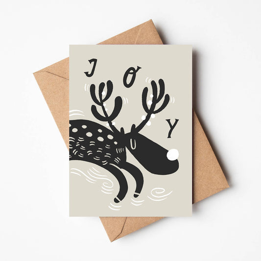 'Joy' Reindeer Christmas Card: Naked