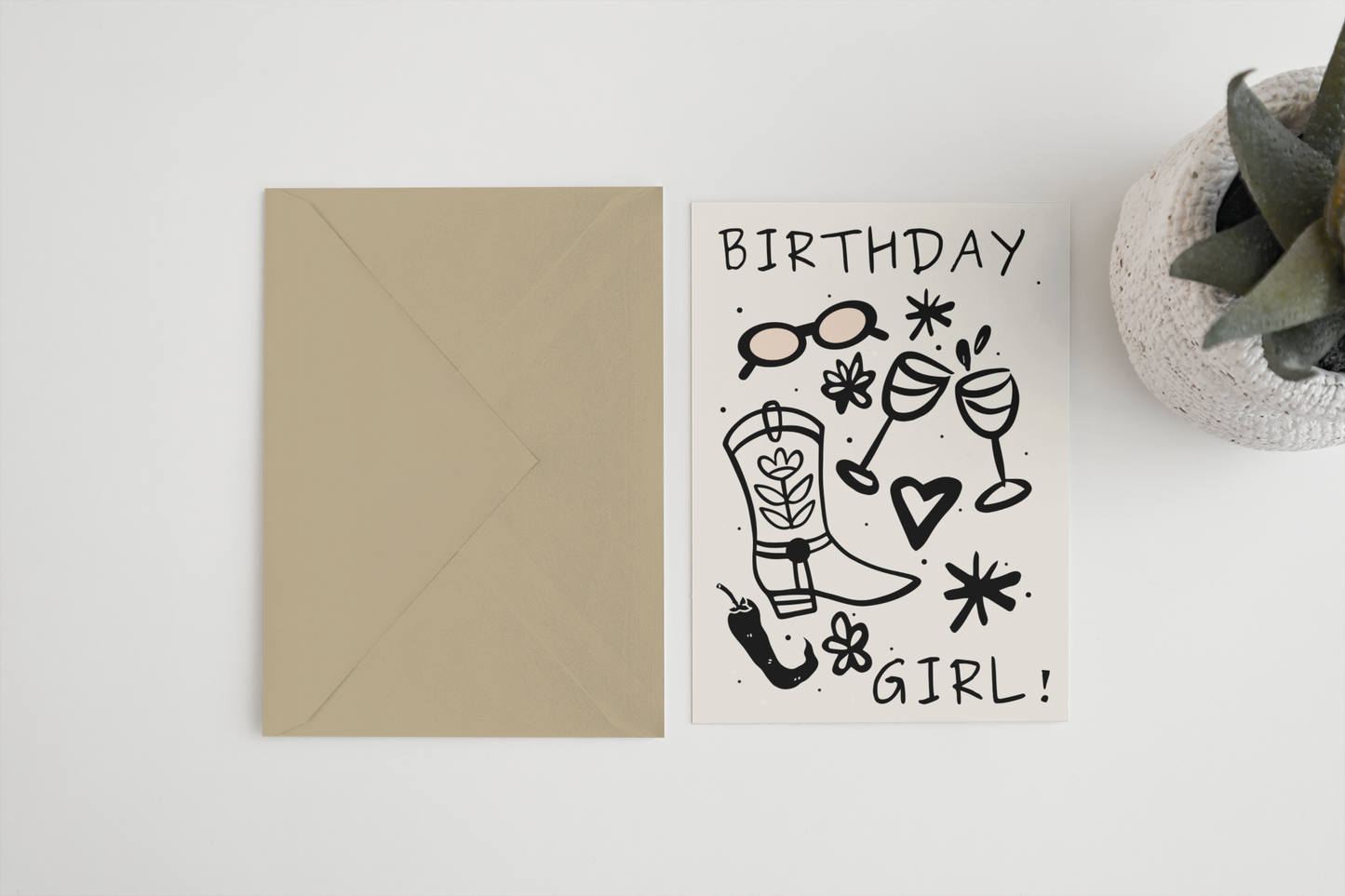 Birthday girl A6/5x7 card: Cello Bag (Biodegradeable) / A6