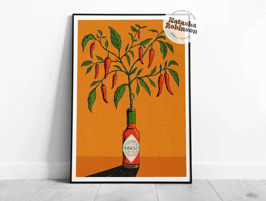 Tabasco Hot Sauce & Chilli Plant Mexico Spice Print in A4