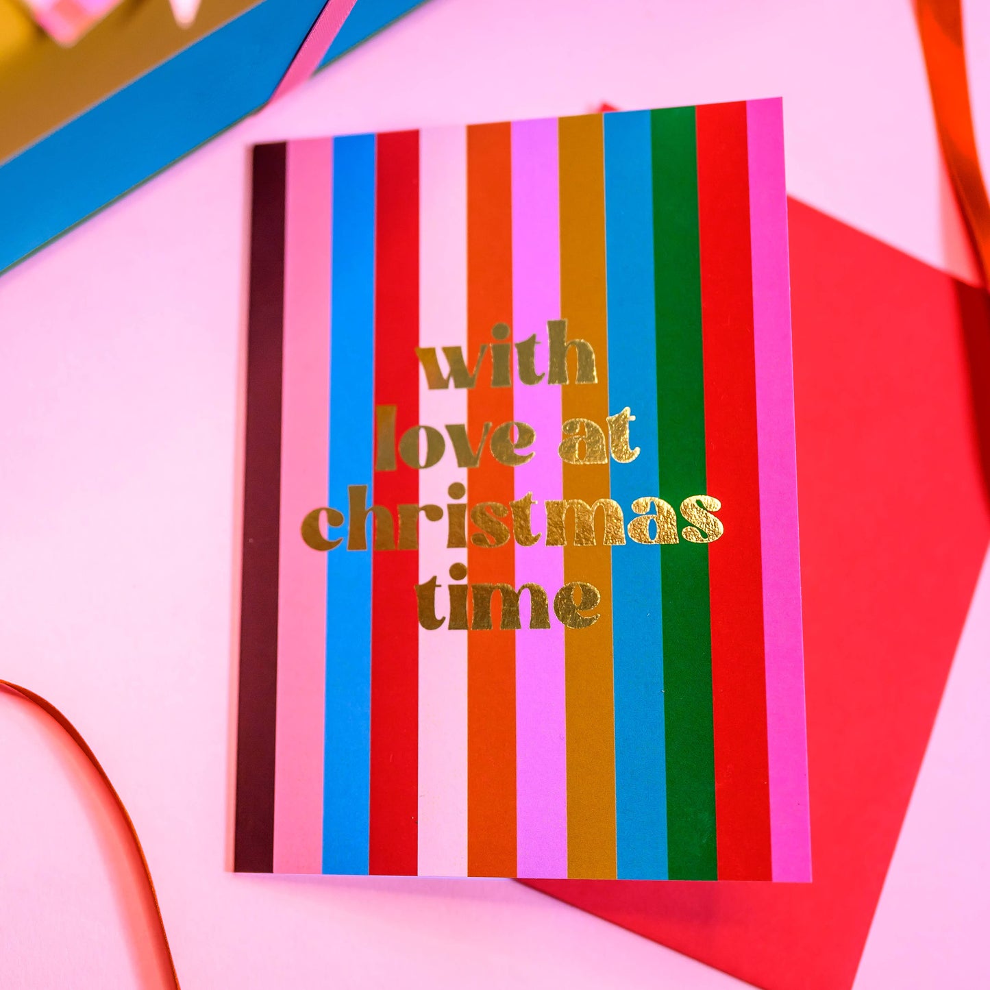 Colourful Foil With Love at Christmas Christmas Card