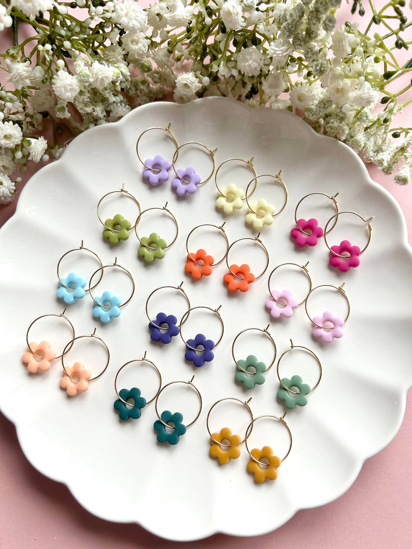 Flower Hoops | Polymer Clay Earrings: Butterscotch