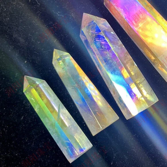 Aura Clear Quartz Crystal Obelisk Tower Point