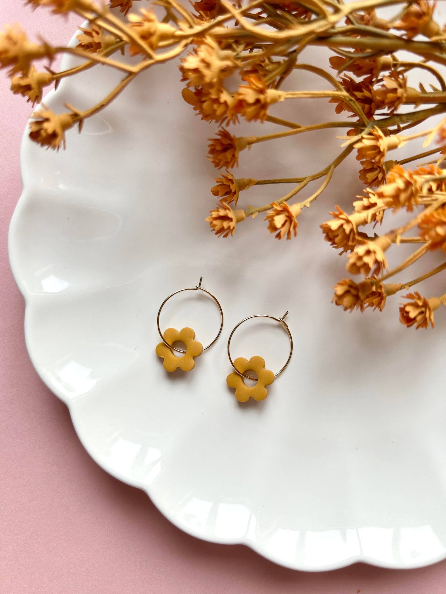 Flower Hoops | Polymer Clay Earrings: Butterscotch