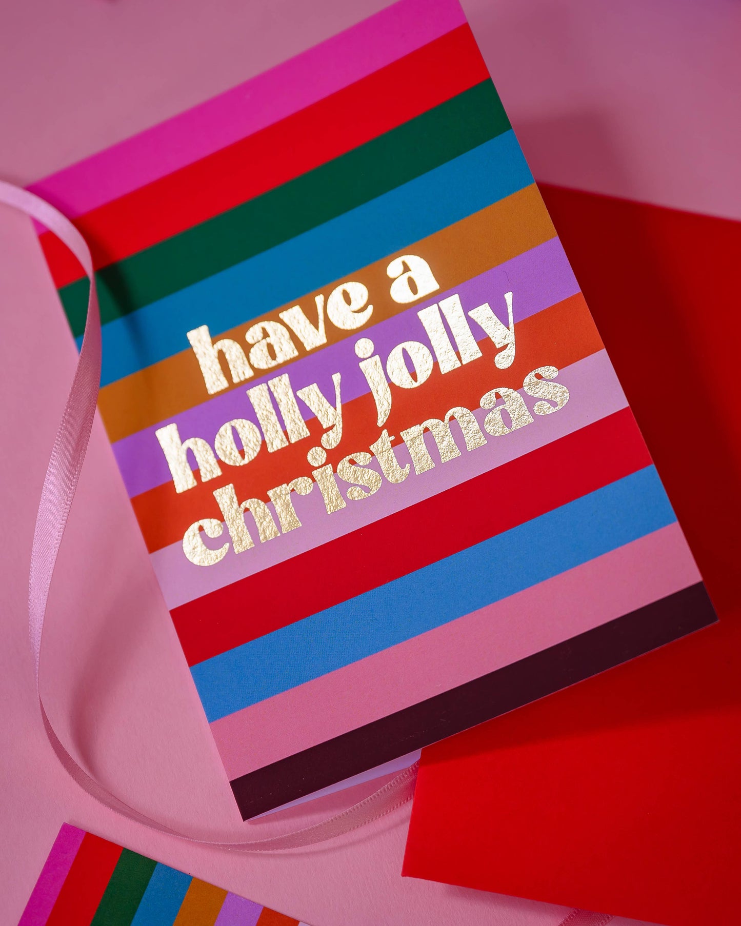 Colourful Foil Holly Jolly Christmas Card