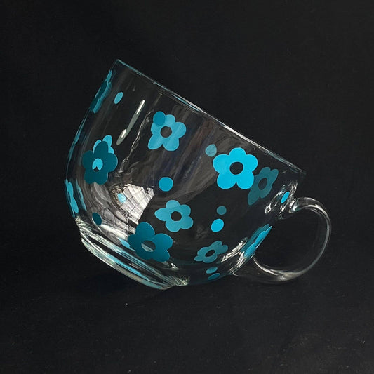 Blue Floral Glass Mug