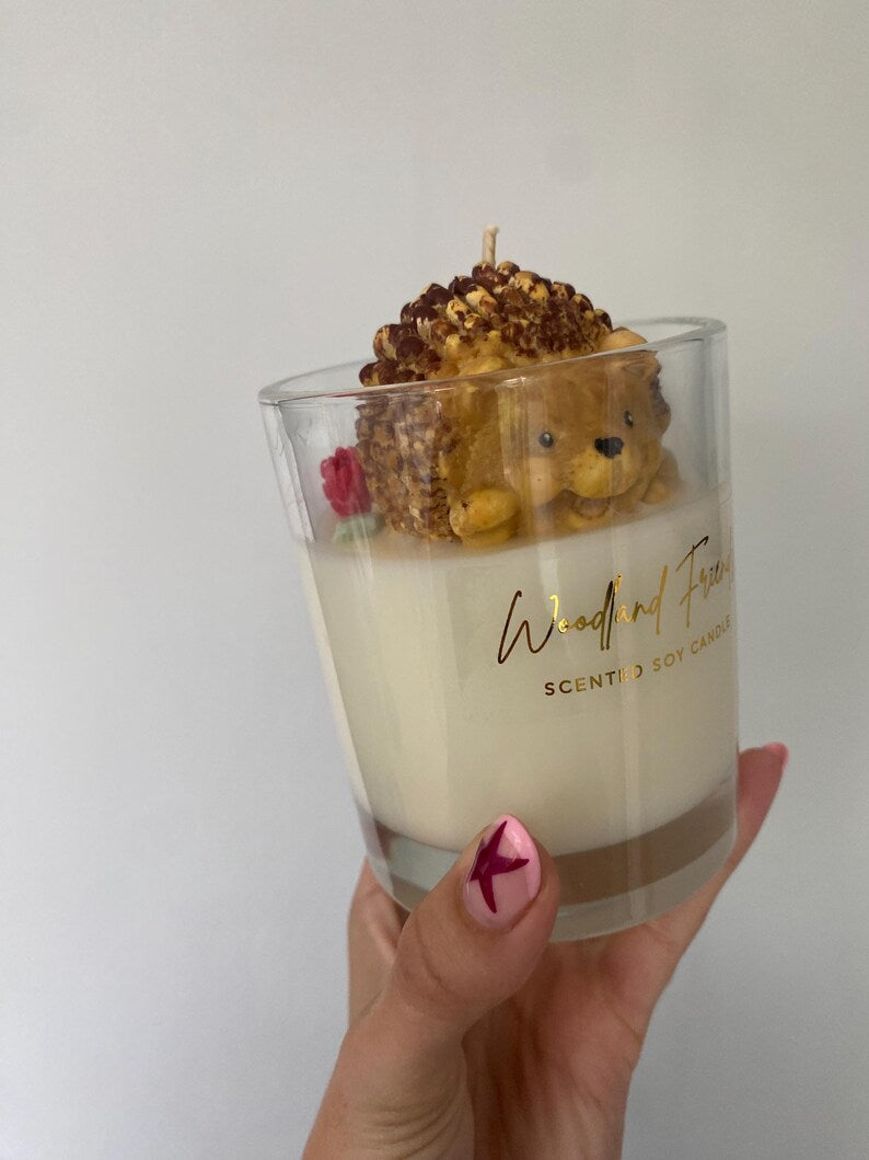 Handmade Hedgehog Candle: Blackberry & Bay Scented, Animal Home Decor