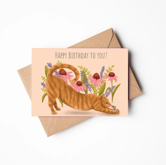 Happy Birthday To You Ginger Cat & Mouse Greetings Card